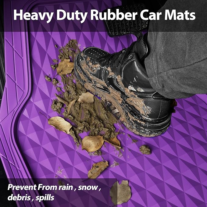 CAR PASS Heavy Duty Rubber Purple Car Floor Mats & Cargo Liners, Deep Dish All-Weather Trunk Mats Durable Anti-Slip 3D Rhombus Waterproof Trim to Fit Liner Universal Fit Auto,Sedan,SUV,Truck, Purple