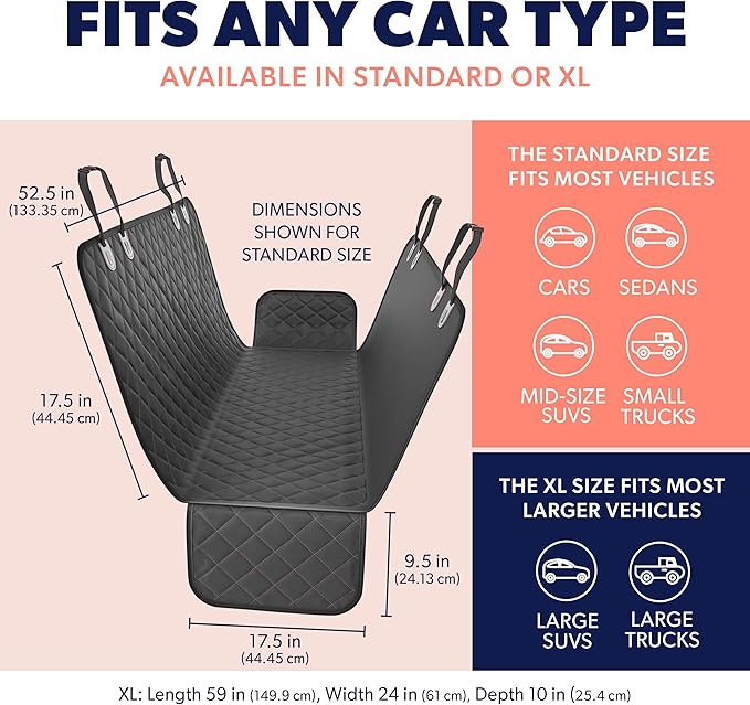 Active Pets Pink XL Dog Car Hammock Back Seat Cover, Waterproof Backseat Cover Protector for Truck Bench Rear of Sedans or SUVs, Essential Pet Supplies Vacuum or Wipe Clean, Machine Washable