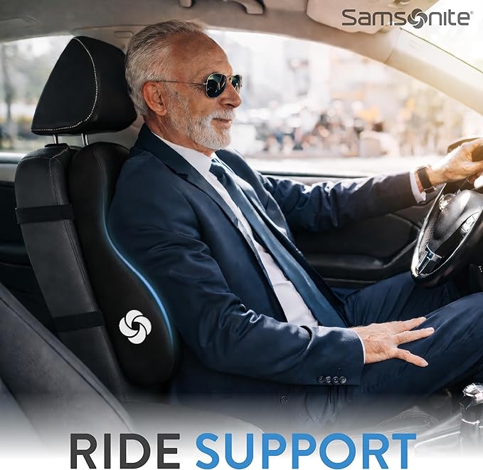 Samsonite Lumbar Support Pillow Mid and Lower Back– Office Chair Back Cushion, Gaming Chair, Desk Chair, Car Seat Lumbar, Work from Home Office Accessories, Black