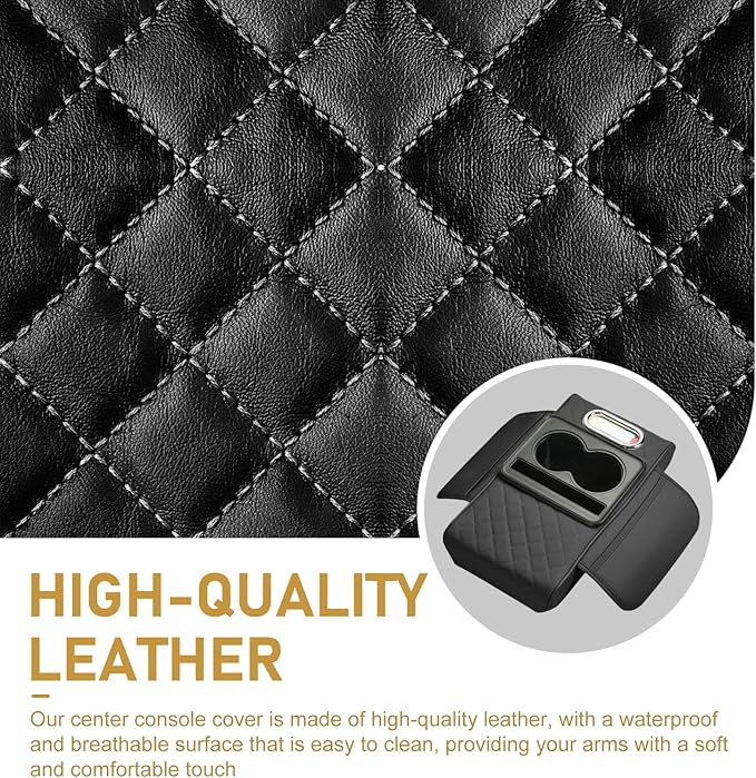 1 PC Car Center Console Cover Organizer, Car Armrest Box Height Increase Pad with 2 Cup Holders and 1 Tissue Box, Highly Elastic Sponge 3.15" H Armrest Booster Cushion for Cars (Black)