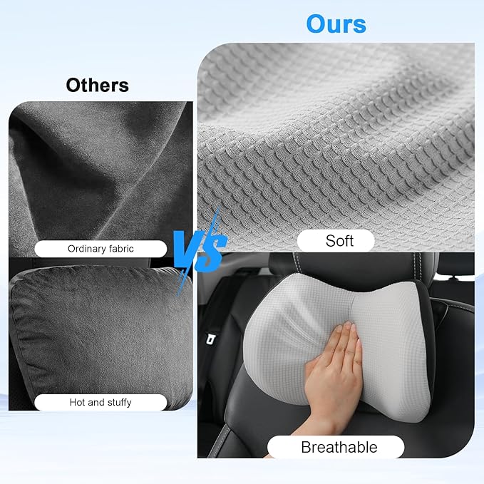 Xonhzam Car Headrest Pillow for Neck Support, Ultra Comfortable Neck Pillow for Driving, 2 Pack Car Neck Pillows with Adjustable Strap & Breathable Removable Cover, Fit Most Cars(Gray)
