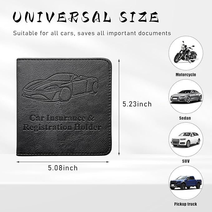 Ziciner Car Registration and Insurance Holder, Auto Card Document Glove Box Organizer with Magnetic Closure, Universal Vehicle Interior Accessories for Cars SUVs (Black-Small)