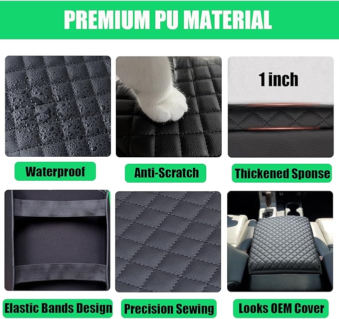 Center Console Cover for Toyota Tundra 2007-2013 & Sequoia 2008-2022, PU Leather Middle Console Cushion Thick Pad Armrest Cover for Toyota Tundra Sequoia Interior Accessories