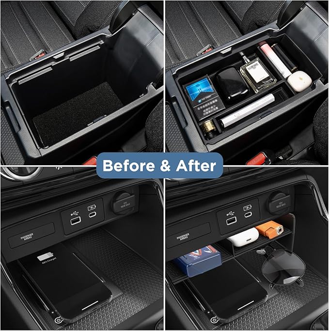 Carwiner 3PCS Center Console Organizer Compatible with 2023-2026 Honda CRV Accessories Armrest Hidden Drawer Storage Box for 2024 Honda CR-V Accessories
