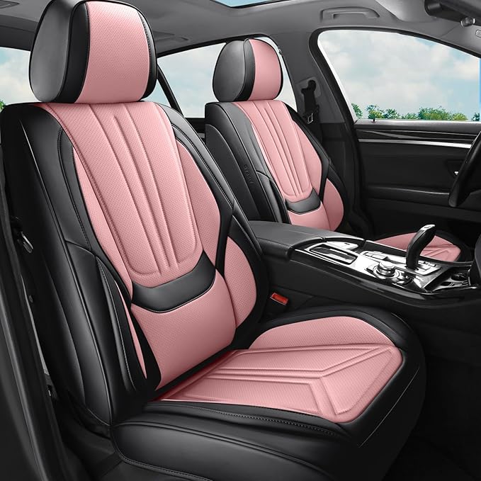 SCDOOCA Car Seat Covers Full Set Pink and Black, Premium Leather Seat Covers, Waterproof and Breathable Seat Covers, Universal Car Seat Protector Fit for Cars, Trucks, SUVs(Full Set)