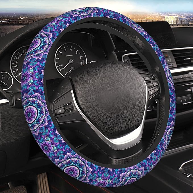 Purple Mandala Steering Wheel Cover for Women Girls, Universal 15 Inch Anti Slip Steering Wheel Protector Car Accessories Interior for Auto Truck SUV