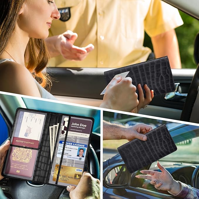Car Registration and Insurance Holder, Black Vehicle Glove Box Car Organizer with Magnetic Closure for Documents, Cards, License Car Organization, 1 Pack