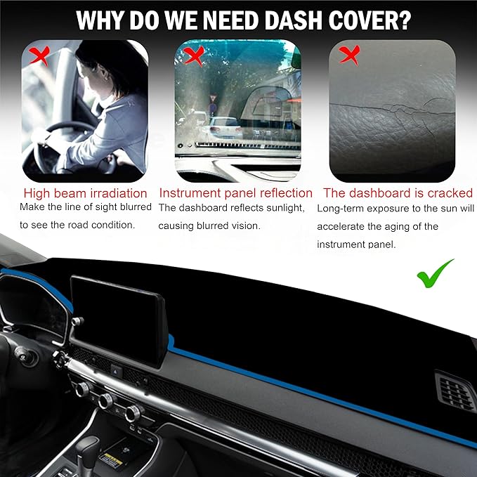 Dash Cover for Honda CR-V CRV Accessories 2023 2024 2025 2026 Dashboard Cover Center Console Dash Mat Carpet Protector Sunshield No Glare Non-Slip Pad Custom Fit, Blue Trim