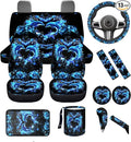 Dngkaoje Neon Dolphin Car Seat Covers Full Set 13 Pcs Auto Seat Accessories with Blue Dolphin Print Hanging Trash Bag,Seatbelt Shoulder Pads,Universal Auto Front and Rear Split Bench Seat Covers Set