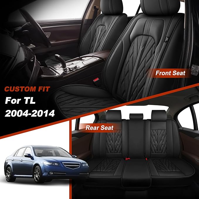 TTX LIGHTING Seat Covers Fit for Acura TL 2004-2014 Seat Covers Full Set Car Seat Covers Faux Leather Breathable Waterproof Car Seat Protector (5 Seats, Black)