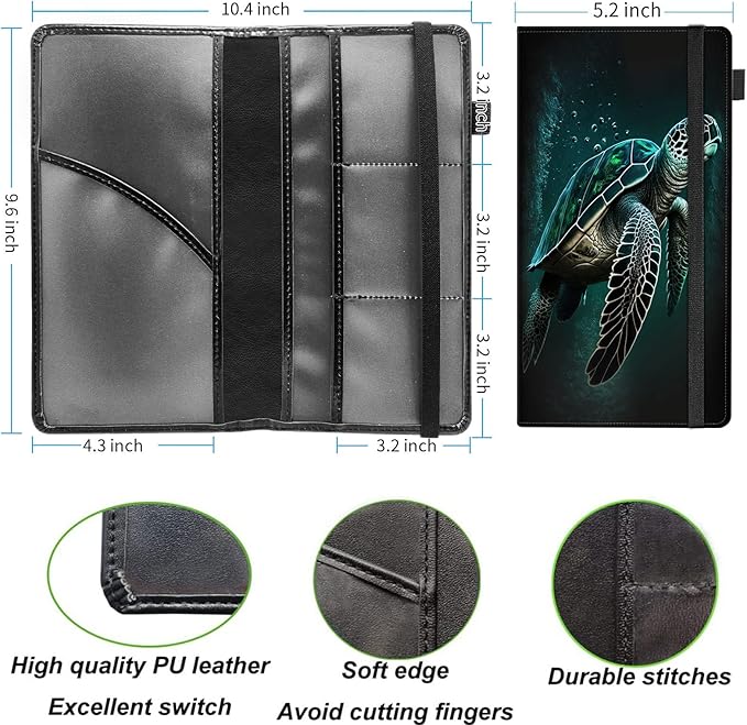 Car Registration and Insurance Holder,Leather Vehicle Glove Box Organizer Wallet for Document,Perfect for any Car,Truck,Motorcycle,Driver License,Trailer or Boat,Men & Women,Cute Green Sea Turtles