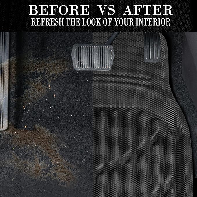 CAR PASS PVC Deep Dish Car Mats Full Set, Waterproof All Weather Luxury Faux Leather Car Floor Mats 4 Piece, Anti-Slip Universal Fit for Sedans Suvs Vans MiniTrucks,Durable & Easy Clean, All Black