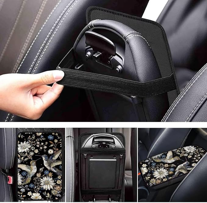 Elegant Hummingbird Floral Print Auto Center Console Cover Arm Rest Cover for SUV Truck,Soft Car Arm Rest Cover Universal Fit