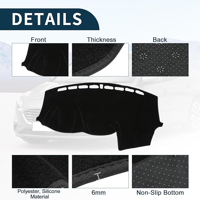 Dash Cover Lower Configuration W/o Audio for Ford Focus 2012-2018 Non-Slip | Center Console Dashboard Cover Mat Black 1 Pcs