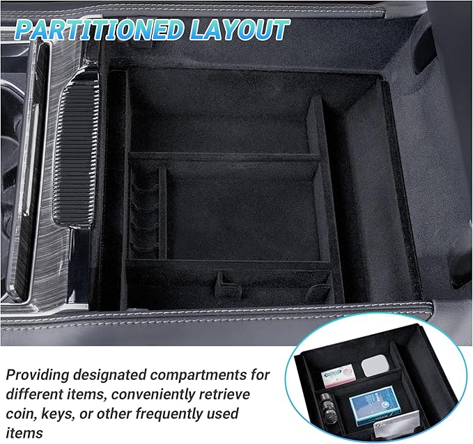 Sinminou Center Console Organizer Compatible with 2022-2025 Jeep Wagoneer/L, 2022-2025 Jeep Grand Wagoneer/L Accessories, Flocking Armrest Storage Box with Coin Compartment