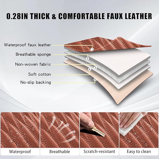 WELLDO Car Seat Covers Full Set, Premium Nappa Leather Seat Covers for Car, Waterproof Car Seat Protector with Lumbar Support, Automotive Seat Covers Universal Fit for Most Cars SUV Truck, Brown