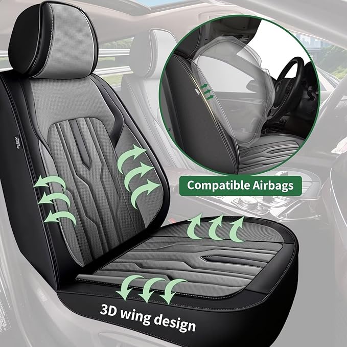 YORKNEIC Fit for BMW X1 Seat Covers Full Set 2013-2022: 5 Seats Waterproof Leather Car Seat Covers Protector (2 Row 5 Seat, Black & Grey)