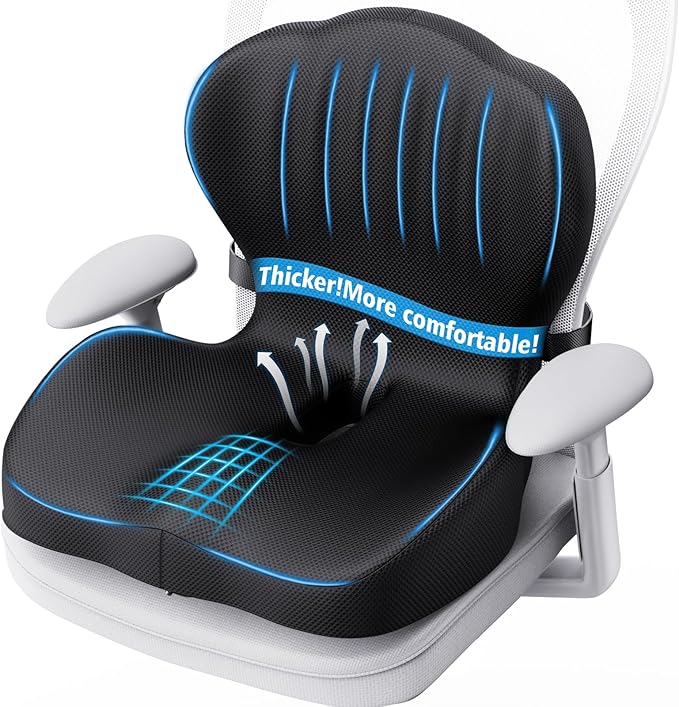 Benazcap Memory Foam Seat Cushion with Lumbar Support Pillow for Office Chair, Car & Gaming Seat, Wheelchair, Ergonomic Design for Sciatica & Tailbone Pressure Relief, Black