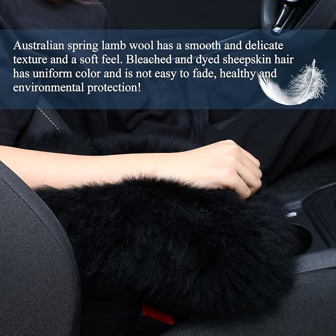 Frienda Furry Armrest Cover Auto Center Console Cover Car Soft Console Pad, Real Sheepskin Wool Soft Fluffy Auto Center Armrest Pad for Most Car Decoration Protector(Black)