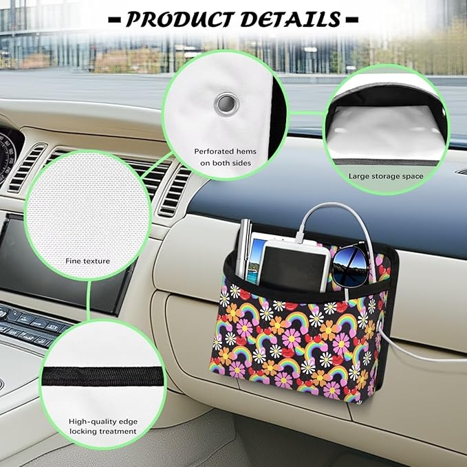 Cute Daisy Car Side Pocket Organizer Universal Car Seat Side Pocket Pouch Auto Console Door Organizer Bag Holder for Phone Sunglasses Keys Multifunction for Most Cars SUV