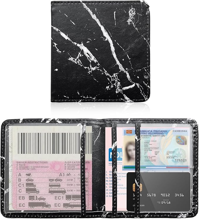 Ziciner Car Registration and Insurance Holder, Auto Card Document Glove Box Organizer with Magnetic Closure, Universal Vehicle Interior Accessories for Cars SUVs (Marble Black-Small)