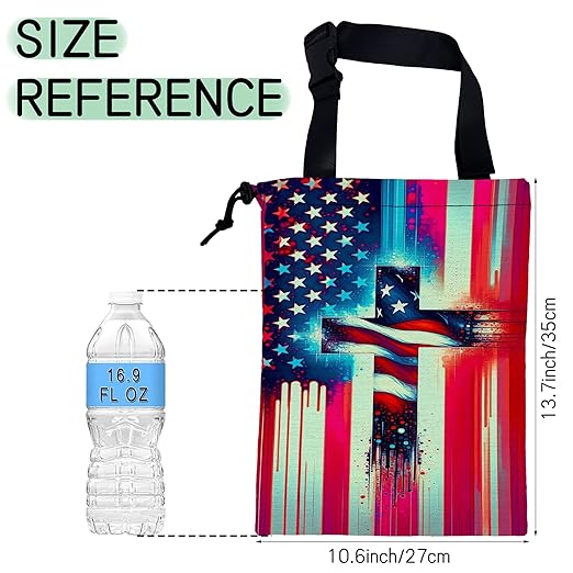 NHNXHWIA American Flag Cross Car Garbage Bag,Waterproof Small Car Trash Bag Hanging Back of Seat,Drawstring Hanging Car Trash Bag with Adjustable Buckle for Car Accessories