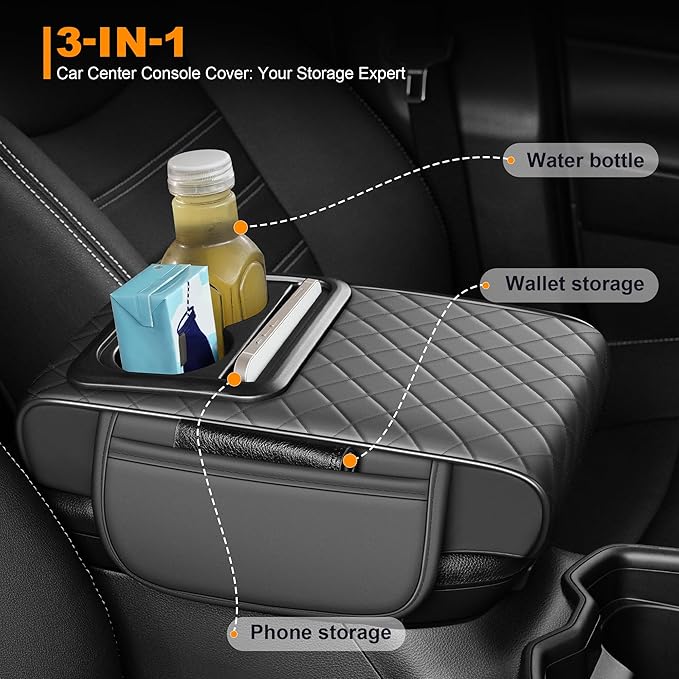 Car Armrest Cover Fit for Mazda Mazda 3 Upgrade Memory Foam Console Protector with Cup Holders and 2 Storage Pockets (Gray)
