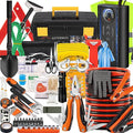 AUTODECO 98 PCS Roadside Car Emergency Assistance Kit with Portable Air Compressor Jumper Cables Safety Hammer All in One Pliers Tool Set（Orange）