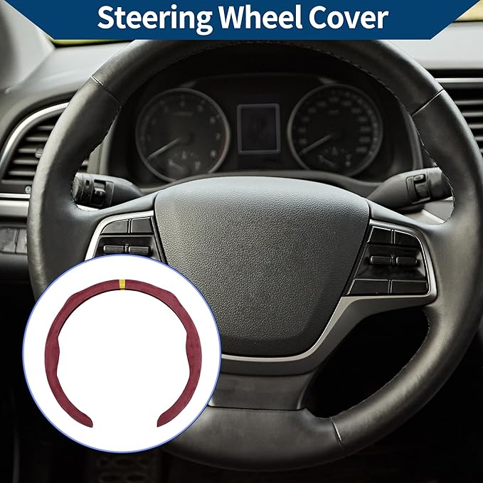 Suede Steering Wheel Cover ABS Car Steering Wheel Protector 14.96" Rose Red Yellow 1 Pc
