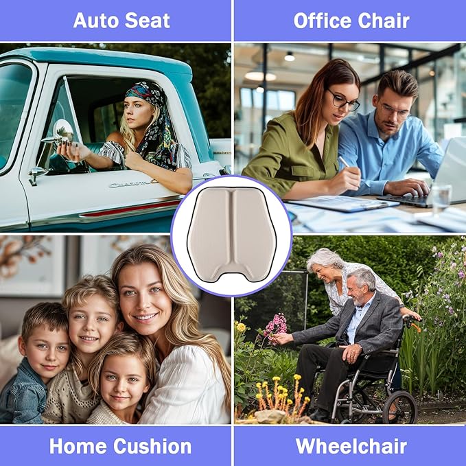 Soft Thin Gel Seat Cushion for Car Seat, Office Chair, Wheelchair, Stadium - Non-Slip Car Seat Cushions with 1 Inch Gel - Sciatica & Tailbone Pain Relief (Beige)