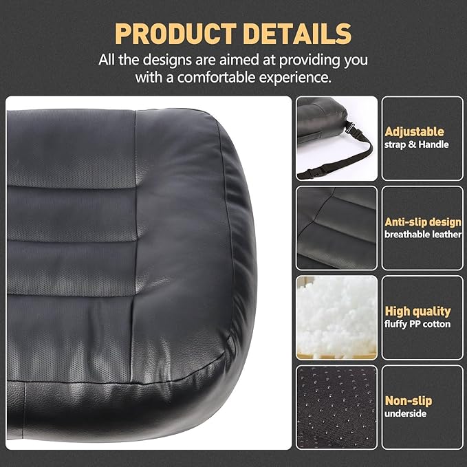 Booster Car Seat Cushion, Thick Leather Car Seat Cushion Pad for Adult to Raise Height, Portable Backless Car Seat Pillow with Handle for Trucks Driving, Suvs, Office Chairs, Wheelchairs (Gray)