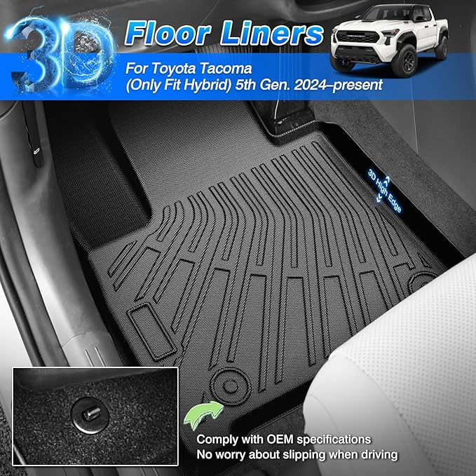 Cartist Floor Mats for Toyota Tacoma 2024-2026 (Only Fit Hybrid) Double Cab, All Weather Floor Liners for Tacoma Accessories, Heavy Duty TPE Car Mats, Car Accessories