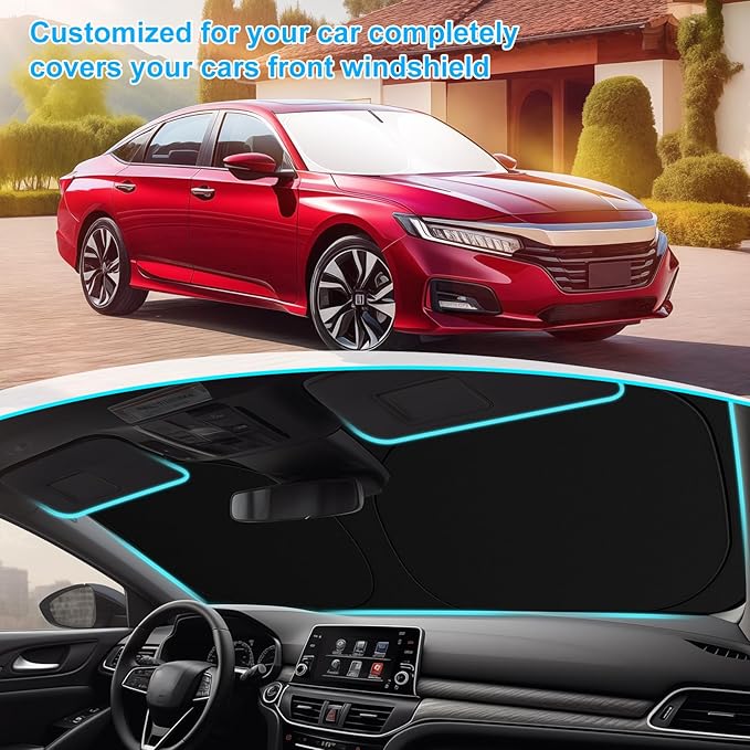 SHINEHOME Car Windshield Sun Shade for 2018-2024 2025 2026 Honda Accord Front Window Sun Visor Reflector 210T Blocks UV Rays Foldable Sunshade Car Interior Protection Accessories