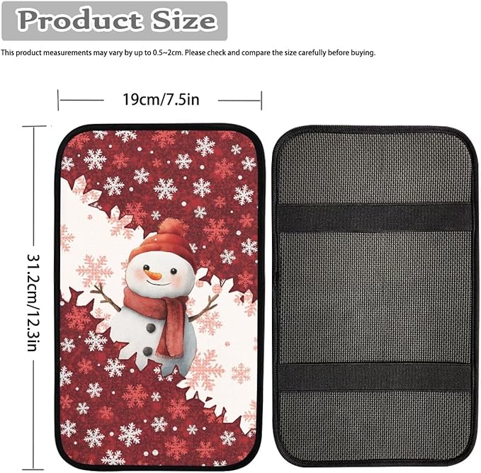 Cute Snowman Auto Armrest Console Accessories Center Console Cover Soft Car Console Covers Protect from Pet Claws Fit Most Cars, Truck, SUV, or Van