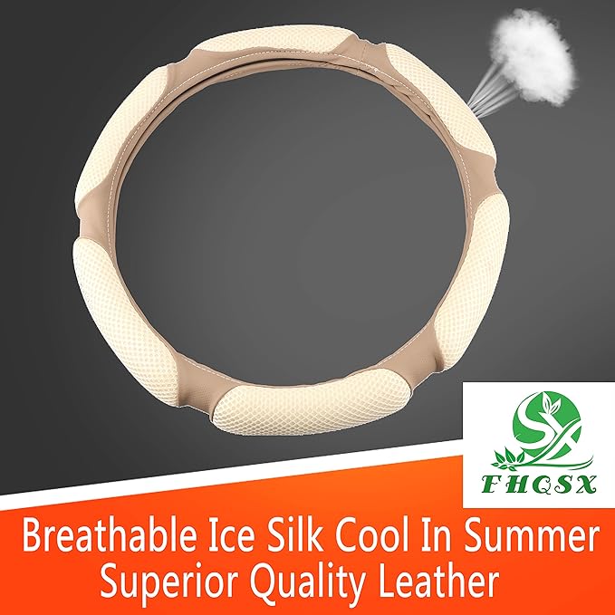 Auto Steering Wheel Cover Hand Pad Cushion Slip-on Universal Fit 15'' / 38 cm (Beige)