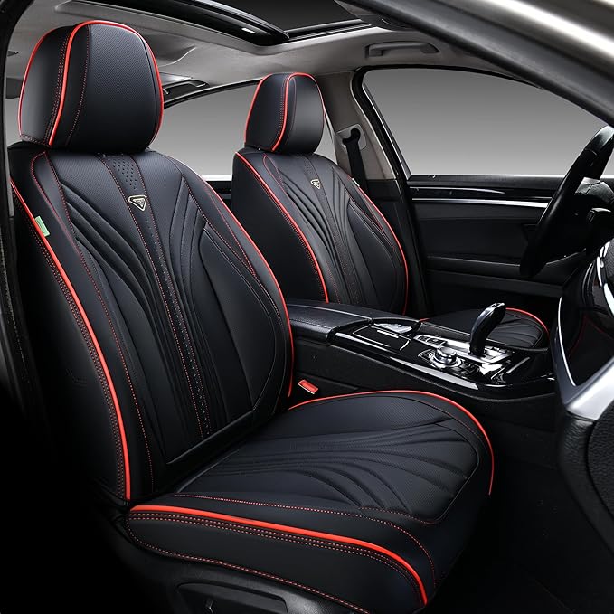 FLORICH Car Seat Covers Full Set, 5 Seats Universal Seat Covers for Cars, Waterproof Nappa Leather Auto Seat Protectors, Black Front and Rear Seat Protectors Fit for Cars SUV Pick-up Truck