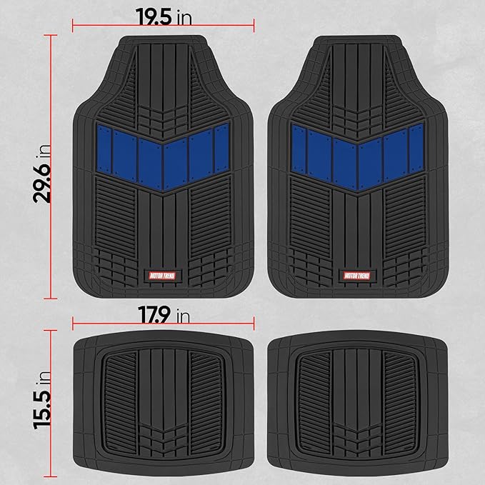 Motor Trend DualFlex™ Rubber Car Floor Mats All Weather Waterproof 4-Piece Sporty Two-Tone Design Car Mats Full Set - Universal Trim-to-Fit Floor Mats for Car, SUV, & Trucks - Car Carpet Protector