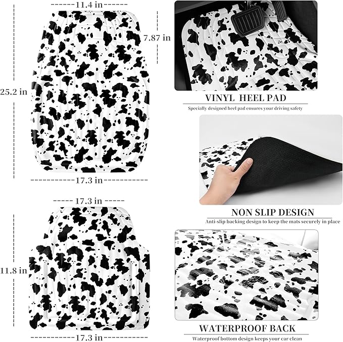 CASS Pass Leather Cow Print Car Floor Mats, 3D Waterproof All Weather, Universal Trim to Fit & Anti-Slip Burr Bottom, Safety & Light Easy Clean Install for SUV Truck Auto Sedan Van (Cow Print)