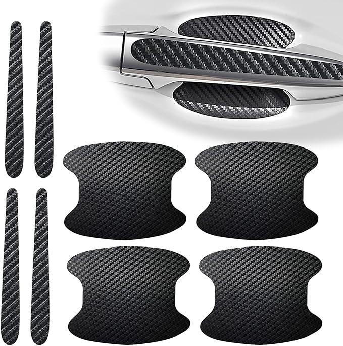 gunhunt 8 PCS Door Handle Scratch Protectors, Carbon Fiber Handle Cover Anti Scratch Stickers, Door Handle Cups Protective Film Bowl Sticker (Black)