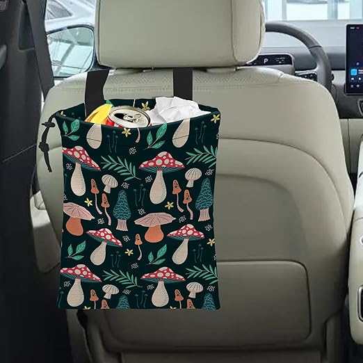 ghatobty Car Trash Bag Mushroom Car Garbage Bag Hanging Car Trash Can for Back Seat with Drawstring