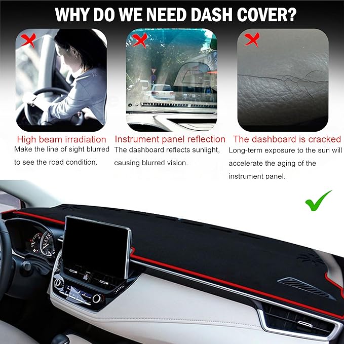 for Toyota Corolla Accessories 2019-2022 2023 2024 2025 2026 Dash Cover Dashboard Cover Mat Center Console Carpet Non-Slip Protector Sunshield Pad Custom Fit for Corolla 2020 2021, Red Trim
