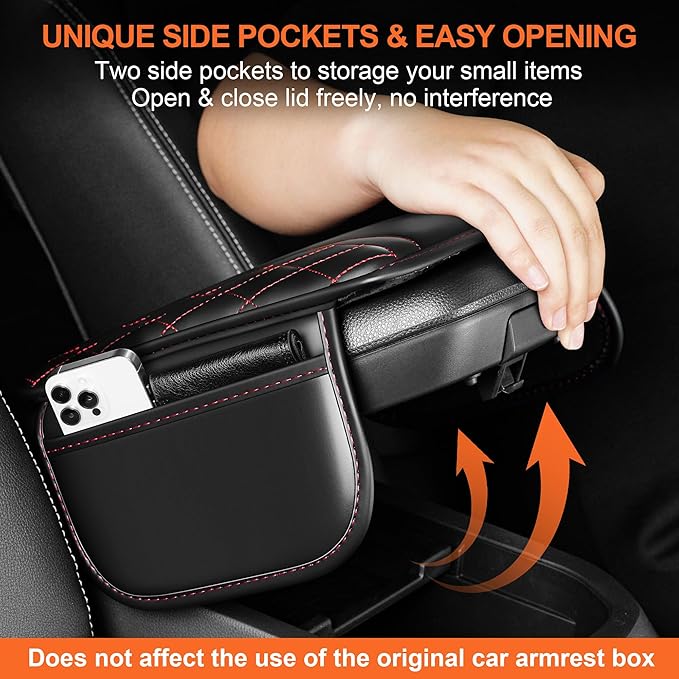 Center Console Cover for Impala Malibu Volt Sonic Trailblazer Equinox Trax Blazer Colorado Bolt Waterproof Armrest Cover with Soft Leather,Anti-Scratch Auto Armrest Pad（Redline