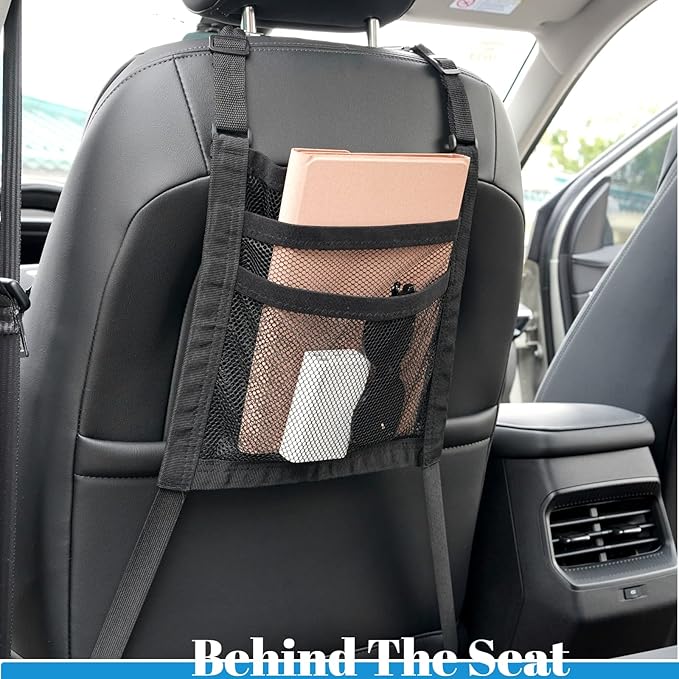 3 Layer Car Mesh Organizer Between Front Seat Backseat Mesh Storage Net Kid Dog Pet Barrier Car Net Pocket Handbag Tissue Purse Holder for SUV, Van