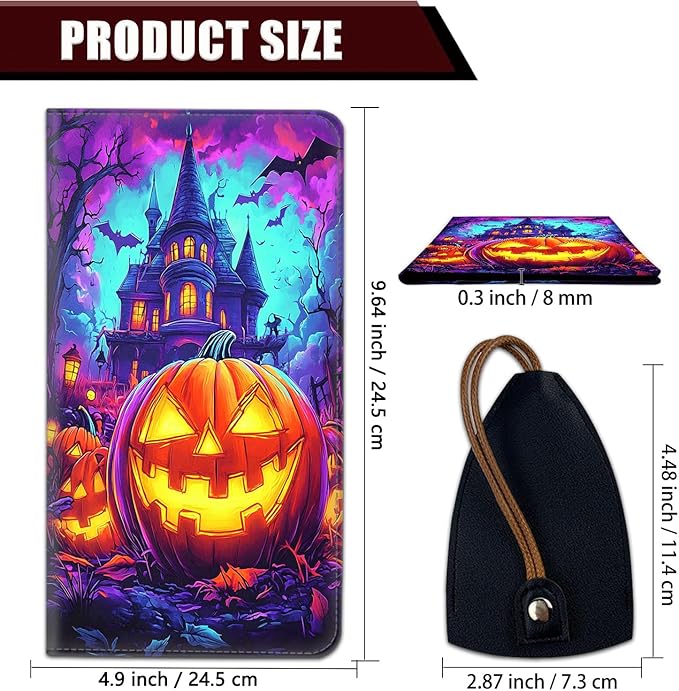 Car Registration Holder, PU Leather Vehicle Glove Box Organizer for Driver License, Document, Car Insurance Holder with Magnetic Shut, Auto Paperwork Wallet Accessories, Halloween Pumpkin Castle
