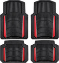 CAR PASS Heavy Duty Rubber Car Floor Mats, Deep Waterproof Car Floor Mats All Weather, Aluminum Film Floor Mats for Cars Non-Slip Universal Trim to Fit for SUVs Trucks Sedans Vans, Black Red Metallic