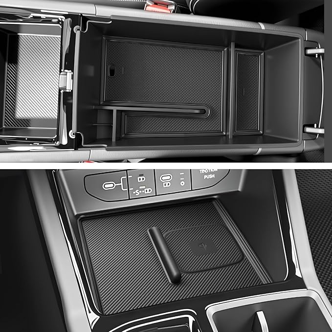 SKTU 2-Pack for 2025 2026 Kia K5 Accessories Center Console Organizer for 2025 2026 Kia K5 (LXS/GT-Line/GT/EX) Console Tray & Wireless Charging Mat 2025 2026 K5 GT-Line Console Non-Slip Pad