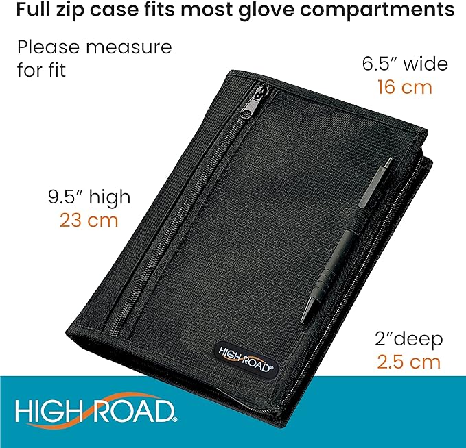 High Road Car Glove Box Organizer, Registration and Insurance Document Holder and Car Manual Holder with Flexible Secure Zippered Case and Note Pad
