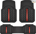 CAR PASS Rubber Floor Mats for Cars, Car Mats Full Sets DeepDish,Universal S~L Size Trim-to Fit Automotive Floor Mat for Truck Van SUV, Heavy Duty Waterproof All-Weather Floor liners Durable Black Red
