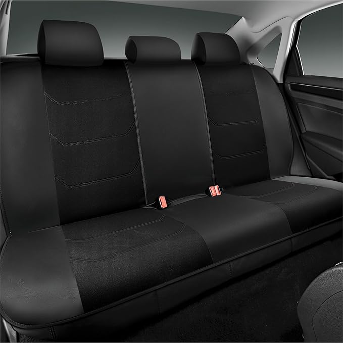Road Comforts Car Seat Cover Full Set, Leather Mesh Seat Covers, Airbag Compatible, Universal Fit for Most Cars, SUVs, Trucks, and Vans - Beige