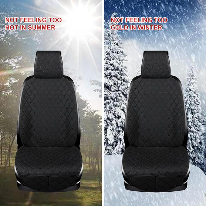 ENOGE Linen Car Seat Cover, Front Car Seat Covers, Driver Seat Protector with Soft & Breathable Cloth Fabric for All Seasons Universal Fits Most Automotive, Van, SUV, Truck (Black, 1 Front)